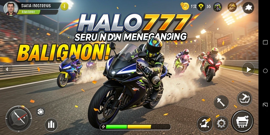 Tampilan seru gameplay HALO777 dengan aksi balap motor yang mendebarkan.