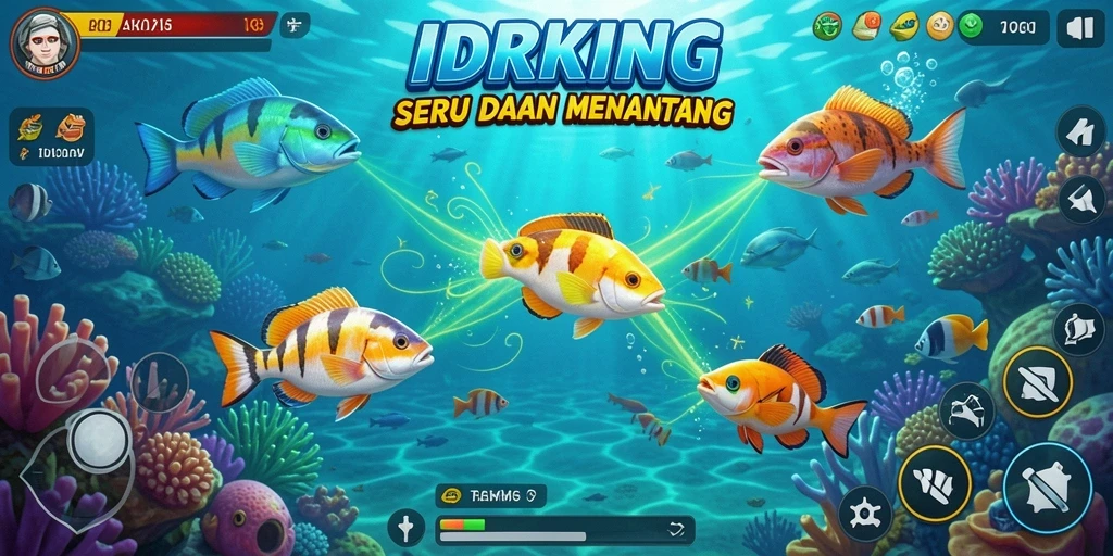 Screenshot gameplay IDRKING yang menampilkan aksi menangkap ikan.