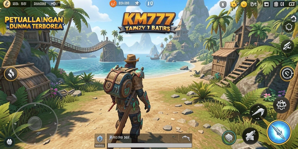 Screenshot gameplay KM777 menunjukkan dunia terbuka yang memukau.