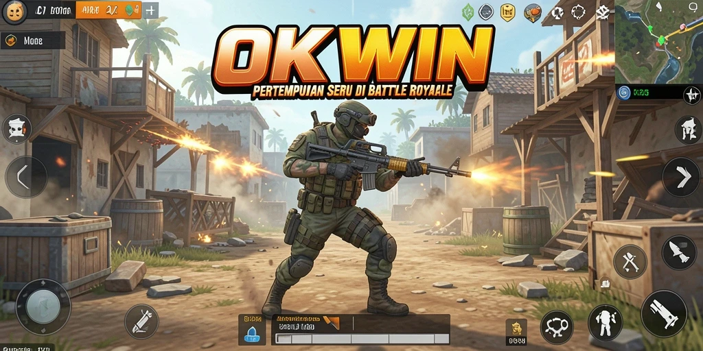 Gameplay seru di OKWIN dengan pertempuran intens Battle Royale.