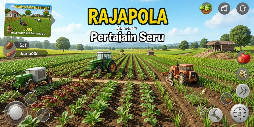 Screenshot gameplay RAJAPOLA menampilkan suasana kebun yang indah.