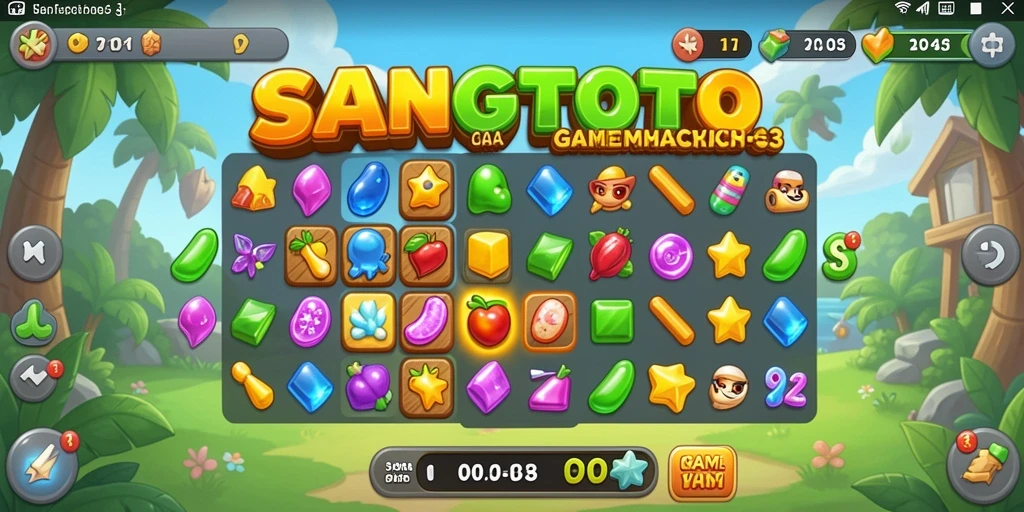 Tangkapan layar gameplay SANGTOTO menunjukkan momen mencocokkan blok warna-warni.