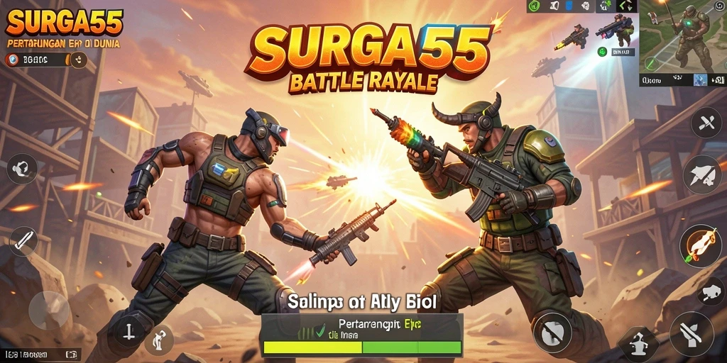 Gameplay intens SURGA55 dengan aksi Battle Royale penuh tantangan.